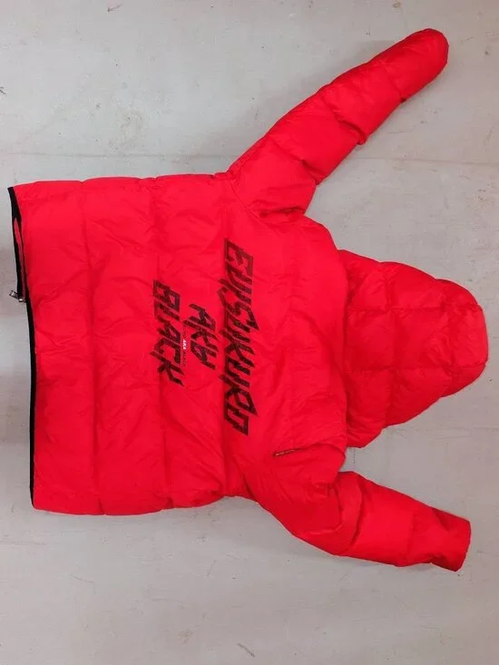 EVISUKURO Red Aka Black Puffer Jacket Men's Size Large Hooded Padded Coat - Picture 4 of 8